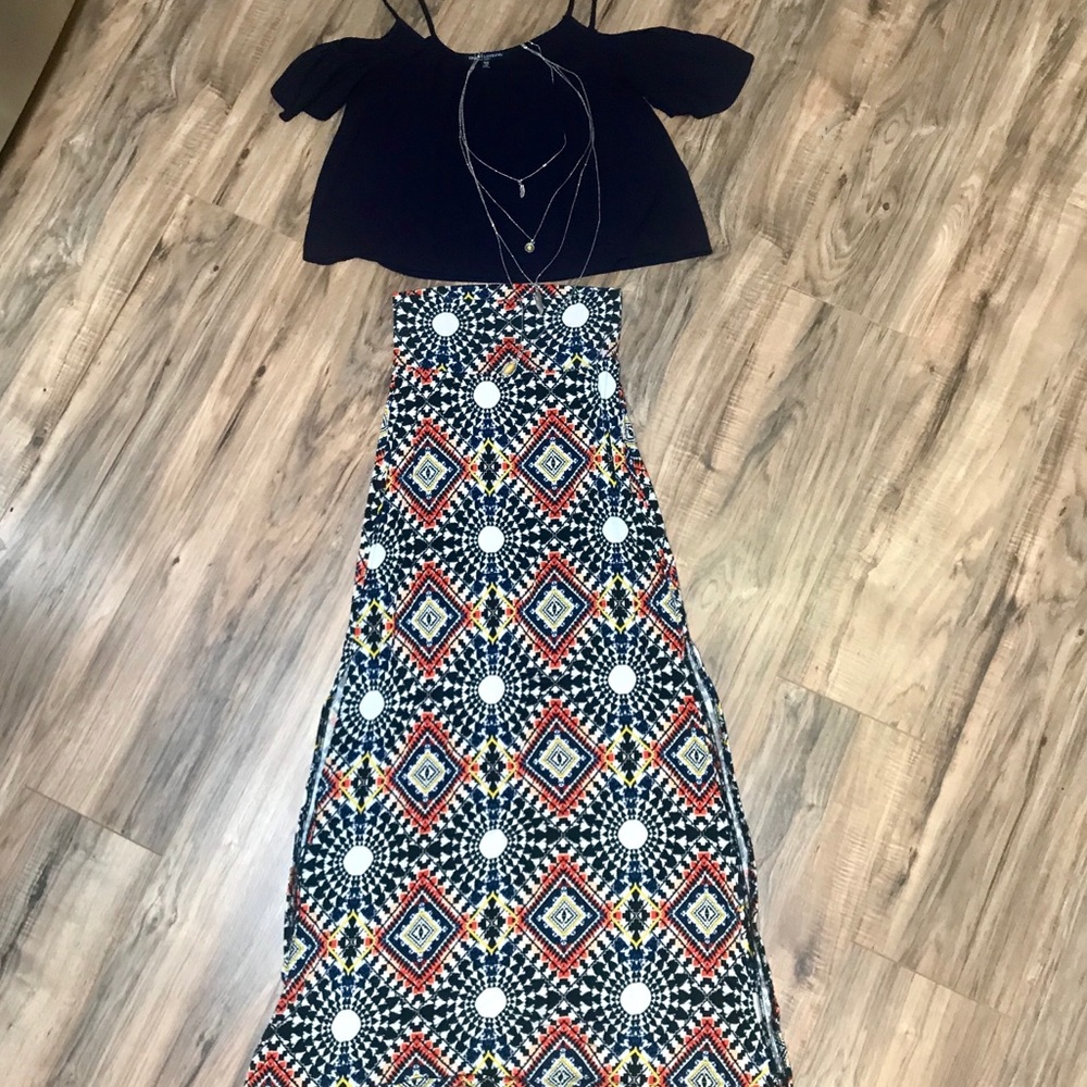 Multi Colored Maxi Skirt with Side Slits